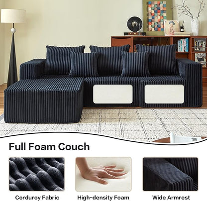 Modular Sectional Sofa, 101" Boneless Couch Sectional, Deep Seat L Shaped Sofa, All-Foam Filled Cloud Couch for Living Room (Black, Corduroy)