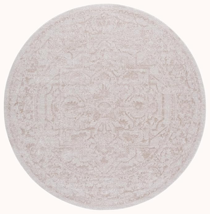 SAFAVIEH Area Rug 3' Round - Reflection Collection - Cream & Ivory, Non-Shedding & Easy Cleaning, Ideal for Living Room, Bedroom (RFT665D)