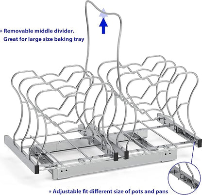 SIMPLE HOUSEWARE Organizer Pull Out Under Cabinet Sliding Shelf for Kitchen,Bathroom, Pantry Pan and Pot Lid, Silver
