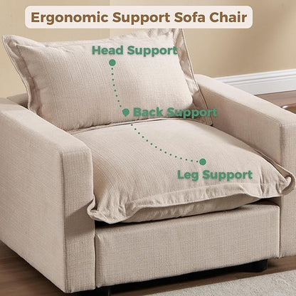 chairus 68" Love Seat Sofa with Ottoman Upholstered Linen Deep Seat Couch with Pillow Modular Oversized Couch Sleeper for Living Room, Bedroom, Reception Room, Apartment, 2-Seater/Oatmeal