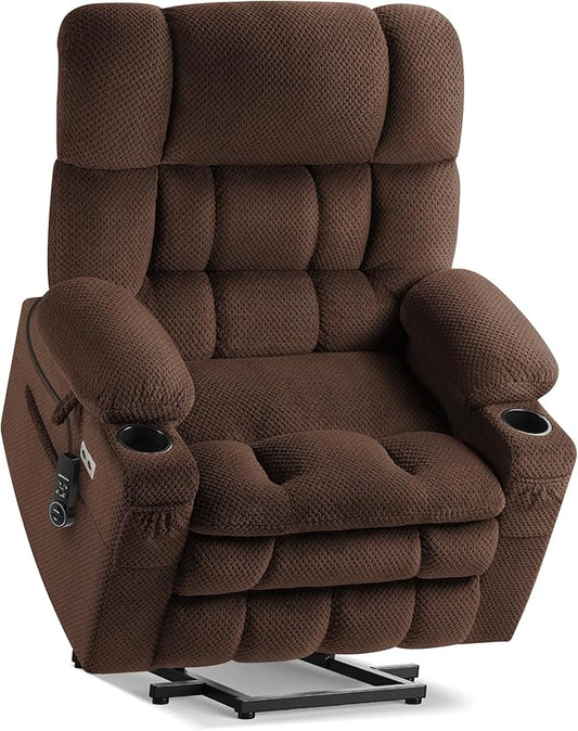 Tami Tami Dual Motor Power Lift Chair Recliner for Elderly with Massage and Heat, Infinite Position Electric Lift Recliner with Adjustable Headrest, USB (T6015 - Plush Fabric, Dark Brown, Oversized)