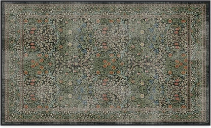 RUGGABLE x Morris & Co Washable Area Rug – Blackthorn Forest Green 3x5, Stain-Resistant, Non-Slip – Small Machine Washable Rugs for Living Room, Bedroom, Hallway, Entryway & Office–with Cushioned Pad