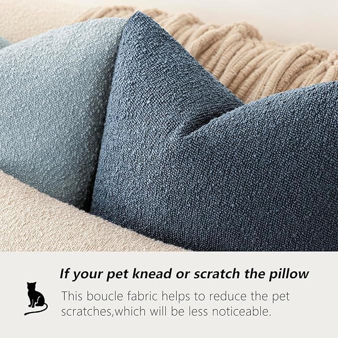 Foindtower Set of 2, Decorative Textured Boucle Throw Pillow Covers Accent Solid Pillow Cases Neutral Couch Cushion Case for Chair Sofa Bedroom Living Room Home Decor 24x24 Inch Dark Blue