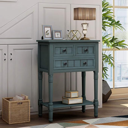 Knocbel Slim Antique Entry Console Table with Drawers & Bottom Open Shelf, Solid Wood Sofa Couch Table for Entryway Hallway Living Room (Navy)