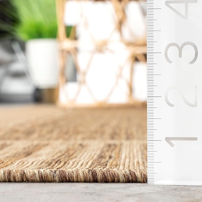 nuLOOM 2' x 6' Outdoor/Indoor Asha Area Rug, Asha Light Brown, Casual Design with Striped Border, Stain Resistant, Highly Durable, for Patio, Balcony, Bedroom, Living Room, Dining Room, Bathroom