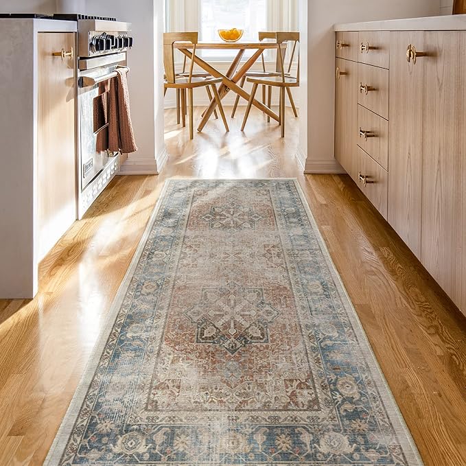 RUGGABLE Washable Vintage Area Rug – Kamran Coral 3x5, Stain-Resistant, Non-Slip – Small Machine Washable Rugs for Living Room, Bedroom, Hallway, Entryway & Office–with Standard Pad