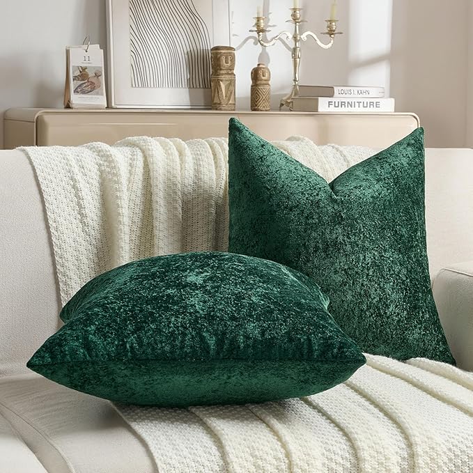 FUTEI Christmas Dark Green Flannel Throw Pillow Covers 18x18 Inch Set of 2,Soft Dimensional Textured Cushion Cases,Modern Home Decor for Couch Living Room