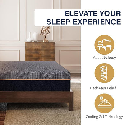 MLILY EGOHOME 12 Inch King Size Mattress, Copper Gel Cooling Memory Foam for Back Pain Relief, Therapeutic Bed in a Box, Foam Made in USA, CertiPUR-US Certified, 76x80x12 Black