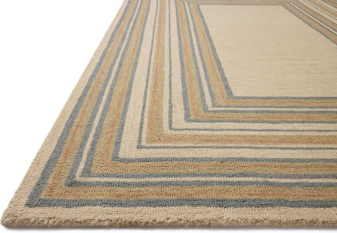 Loloi Chris Loves Julia Alfie Collection ALF-05 Natural/Multi 2'-6" x 7'-6" Runner Rug Wool Neutral Living Bedroom Dining Carpet