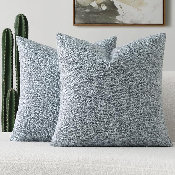 FUTEI Pack of 2 Dusty Blue Decorative Throw Pillow Covers 22x22 Inch Soft Cozy Solid Boucle Textured Cushion Case,Modern Home Decor for Couch Bed Living Room