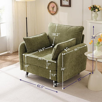 Oversized Accent Chair with All Seats Storage,Comfy Living Room Chairs with 2 Throw Pillow,Upholstered Mid-Century Armchair,24.5'' Deep Seat,Reading Chair for Bedroom,Office,Chenille,Green