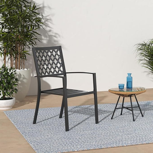 PHI VILLA Metal Outdoor Dining Chairs Set of 6 - Stackable Black Patio Chairs, 300lb Capacity (Diamond)