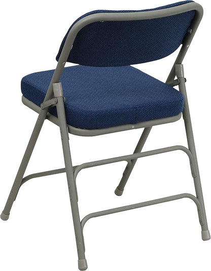 Flash Furniture HERCULES Series Premium Curved Triple Braced & Double Hinged Navy Fabric Metal Folding Chair