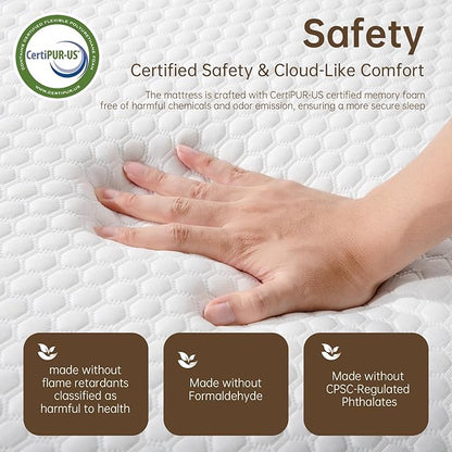 TFD Full Memory Foam Mattress New Version Cool Gel Infused Medium Firm Zoned Pressure Relief for Cooling Sleep Fiberglass Free CertiPUR-US Certified Washable Removable Cover 10 Inch (White)