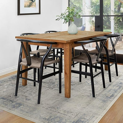 RUGGABLE Washable Vintage Area Rug – Kamran Blue Quartz 5x7, Stain-Resistant, Non-Slip – Medium Machine Washable Rugs for Living Room, Bedroom, Hallway, Entryway & Office–with Standard Pad