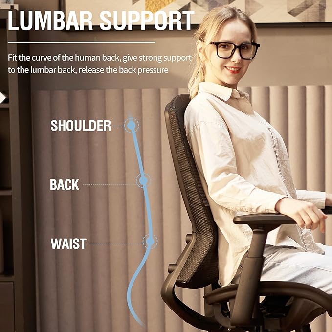 ELABEST Mesh Office Chair,Ergonomic Computer Desk Chair,Sturdy Task Chair- Adjustable Lumbar Support & Armrests,Tilt Function,Comfort Wide Seat,Swivel Home Office Chair (Black)