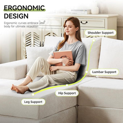 79" Boneless Loveseat Sofa Couch, Modular Foldable Floor Cloud Sofa with Ottoman, Lounge Convertible Sofa Bed for Living Room, No Assembly, Chenille Beige