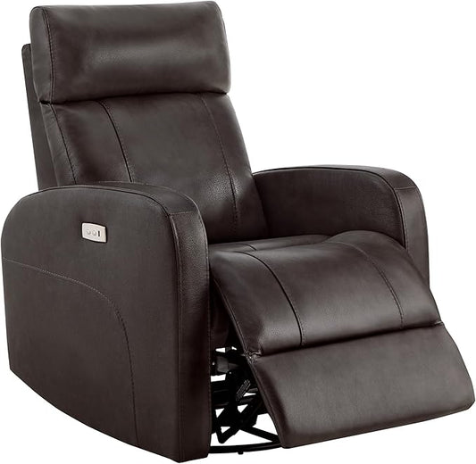 CHITA Genuine Leather Power Swivel Glider Recliner Chair for Adults, FSC Certified Electric Nursery Rocker Recliner Chair for Living Room, Dark Brown