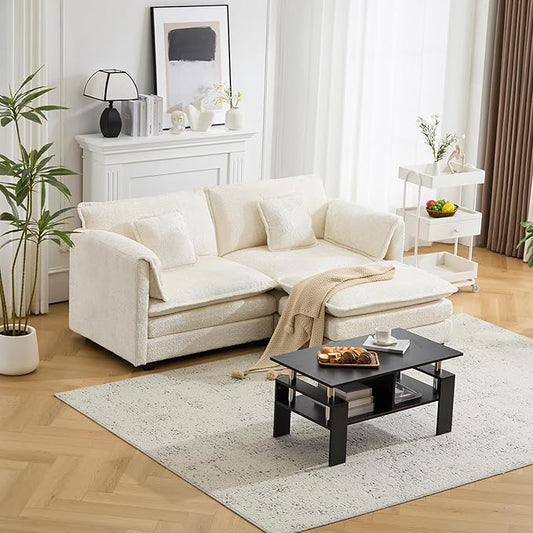 76.2" Modular Sectional Sofa with Movable Ottoman, Deep Seat couches for Living Room, 2 Seater Loveseat Sofa, L Shaped Comfy Cloud Couch with Removable Cover, Armrest Pillow (Beige)