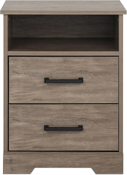 Prepac Rustic Ridge Farmhouse Nightstand Bedside Table, Brown Nightstand for Bedroom, End Table with 2 Drawers and Open Shelf 16.25"D x 18.75"W x 24.5"H
