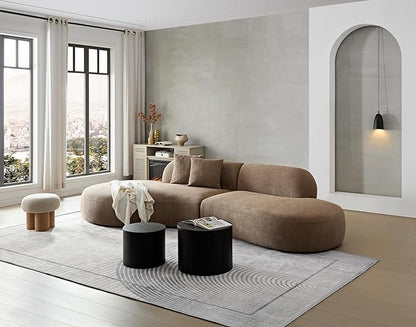 135.4" Curved Sofa Couch Modern Oversized 6-Seat Round Boucle Sectional Sofa Couch with Chaise & Pillows for Living Room Apartment Furniture,No Assembly Needed (Camel-Left-Facing)