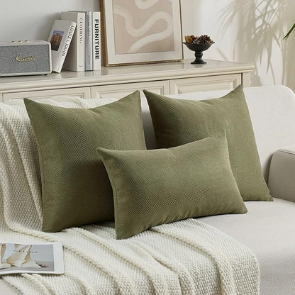 FUTEI Moss Green Chenille Throw Pillow Covers 26x26 Inch Set of 2,Soft Wide Chevron Textured Euro Pillow Shams,Farmhouse Home Decor for Couch Bed Living Room