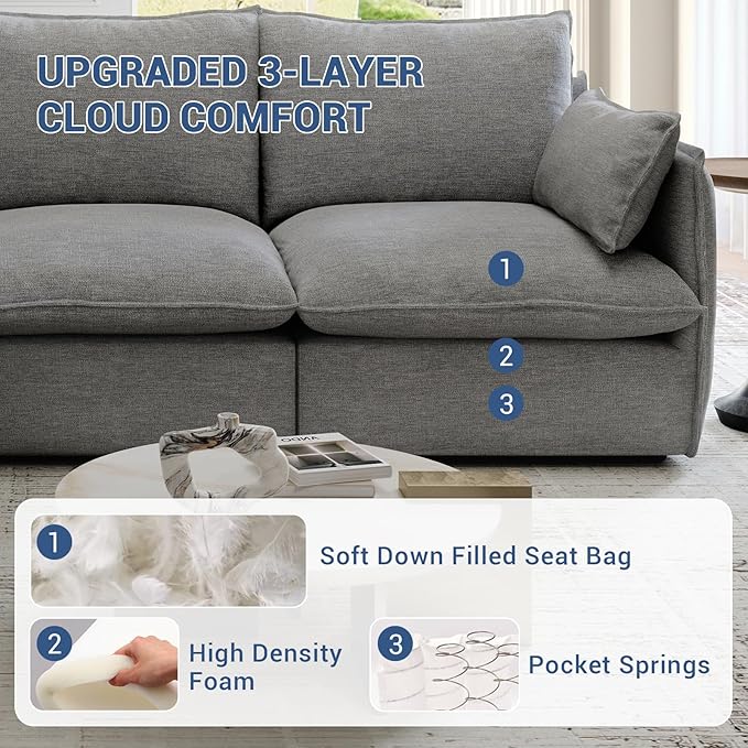 Cloud Modular Sectional Sofa, Waterproof Down Filled Sectional Sofas, High Backrest V Shaped 5 Seater Sectional Couches for Living Room, Modern Modular Couch with Removable Cover, Dark Gray