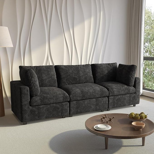 WJShome Cloud Sectional Couches for Living Room,100.5" Convertible Love Seat, 3 Seater Modular Sectional Sofa,Deep Seater Furniture Sets,Black