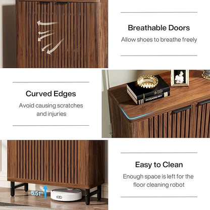 Tribesigns 6-Tier Farmhouse Shoe Cabinet with Shutter Doors, Wooden Shoe Organizer Rack with Adjustable Shelves, Modern Large Hidden Storage Furniture for Entryway, Hallway (Black&Brown)
