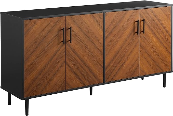 Walker Edison Caye Modern 4-Door Bookmatch Buffet-Sideboard for Storage, 58 Inch, Acorn Bookmatch/Black