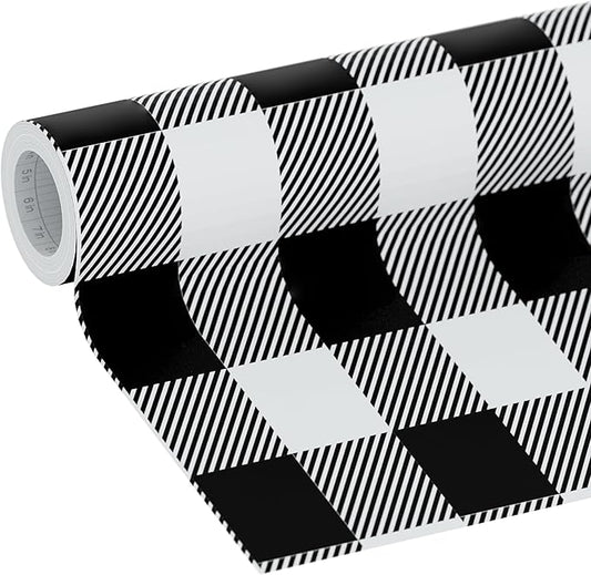 EasyLiner Peel & Stick Decor Removable Peel and Stick Wallpaper - Self Adhesive Decorative Shelf Paper for Cabinets, Walls, Resurfacing Projects - Adhesive Shelf Liner - 20in x 18ft - Black Gingham
