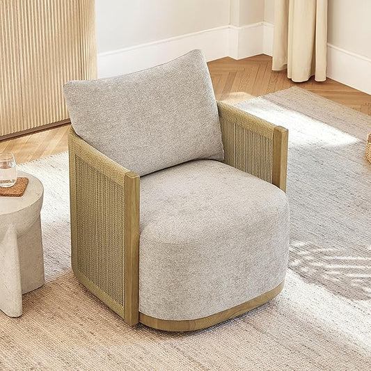 CHITA Braid Swivel Accent Chairs, Modern Comfy FSC Certified Armchair with Paper Cord & Wood Frame for Living Room and Bedroom, Fully Assembled - Linen