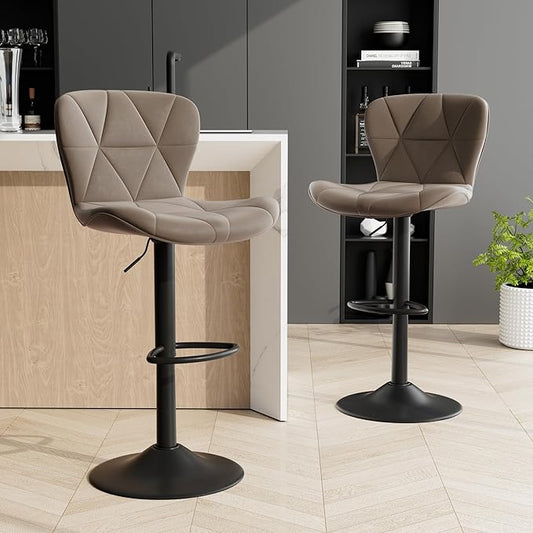 Bar Stools Set of 2,Adjustable Swivel Barstools, Faux Leather Bar Chairs,Upholstered Counter Height with High Backrest for Kitchen Island, Dark Khaki