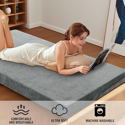 H.VERSAILTEX Twin Size Armless Futon Mattress Covers for Traditional Japanese Futon Mattress Soft Chenille Couch Slipcovers Floor Mats Sofa Protector Zippered Sleeper Sofa Cover,Grey