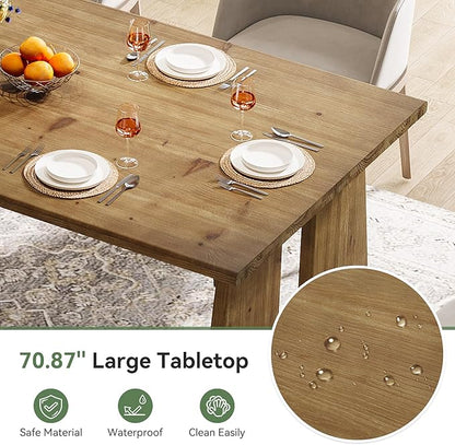70.87" Dining Table, Solid Wood Kitchen Table for 6-8, Modern Rectangle Kitchen and Dining Room Furniture with Heavy Duty Legs, Wood Brown
