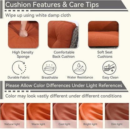 3 Pieces Outdoor Patio Chairs Set - Wicker Patio Conversation Sets with 1 Side Table, Olefin Fabric Cushions Suitable for Backyard Deck and Porch,Orange