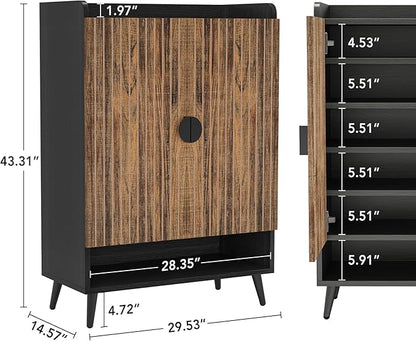 Tribesigns Shoe Cabinet with Doors, 7-Tier Shoe Storage Cabinet with Adjustable Shelves, Wooden Shoes Rack Shoe Storage Organizer for Entryway, Hallway, Closet, Living Room, Rustic Brown