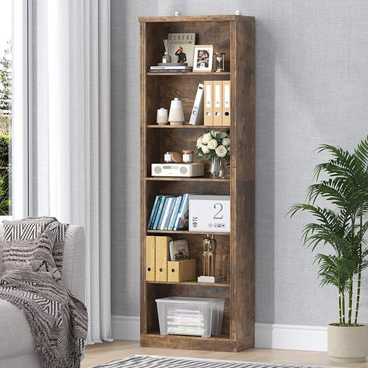 75" Tall Bookshelf & Bookcase, 6-Tier Adjustable Storage Shelves, Book Shelf with Anti-Tipping Device, Floor Standing Modern Display Rack for Living Room, Bedroom, Office, Brown