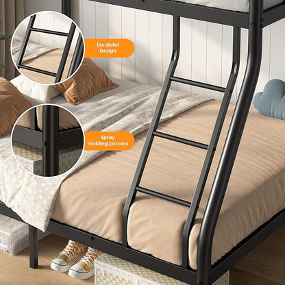 SDHYL Bunk Beds Twin Over Full Size, Heavy Duty Metal Bunk Bed Frame for Adults, Space-Saving & No Box Spring Needed, Black
