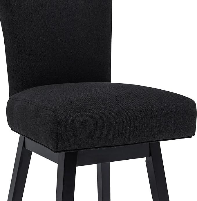 Bar Stools Set of 2, 26 Inch Upholstered Barstools with 15.7" High Back and Footrest, Swivel Counter Height Barstools for Kitchen Island Home Bar Performance Fabric Black