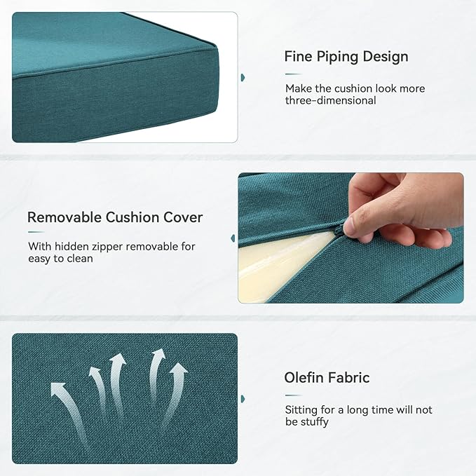 Luxury 6" Outdoor Cushions for Patio Furniture, 24x24x6" Thick Seat Cushion Set of 5, Fade Resistant Couch Chair Replacement Cushions High Density Deep Wicker Chair Cushion w/ Removable Cover, Green