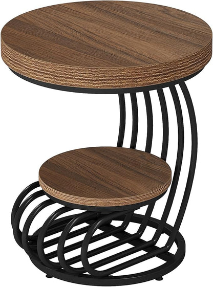 Tribesigns Round End Table, 2-Tier Farmhose Wood Side Table with Shelf Storage, Small Sofa Side Bedside Nightstand, Arc-Shaped Frame Accent Furniture for Living Room, Light Brown