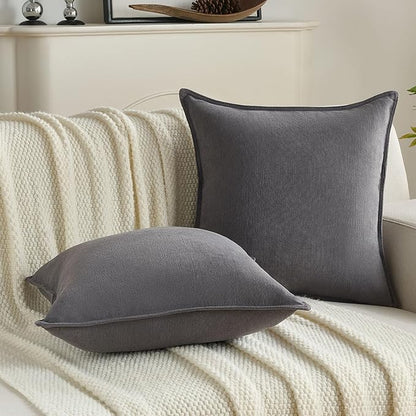 FUTEI Dark Grey Chenille Throw Pillow Covers 22x22 Inch Set of 2,Edges Double-Stitched Cushion Cases,Modern Home Decor for Couch Living Room