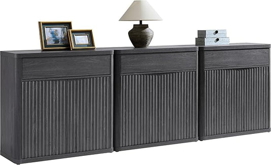 SICOTAS Buffet Cabinet with Storage - Accent Fluted Storage Cabinet with 6 Doors & 3 Drawers Sideboard Credenza Buffet Table Console Cabinets for Living Room Kitchen Dining Room Entryway Office