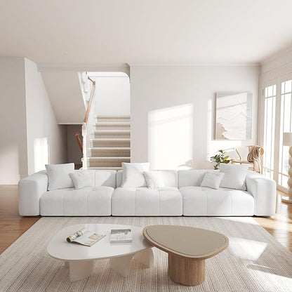 JACH 144 Inch Modular Sofa, Mid Century Modern Extra Deep Corner Seat Couch, 3-Seater Sofas for Living Room, Sectional Couches, Cozy Sofa for Apartment, Living Room (Linen Fabric, White)