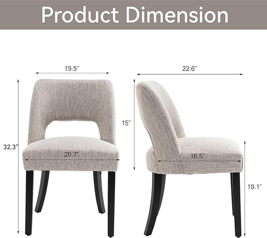 VKNOW Wooden Dining Chairs Set of 2, Modern Fabric Upholstered Dining Room Chair Kitchen Chairs, Farmhouse Dinner Chair for Kitchen Dining Room, Grey-Black Legs