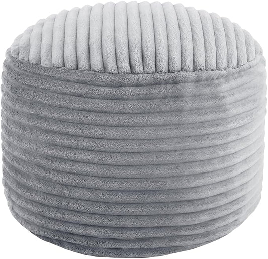 MeMoreCool Stuffed Round Pouf Ottoman Foot Rest, Soft Plush Floor Pouf Foot Stool, Corduray Footstool Footrest, Small Round Ottoman for Living Room Couch Sofa Chair, 20x15 Inch Grey