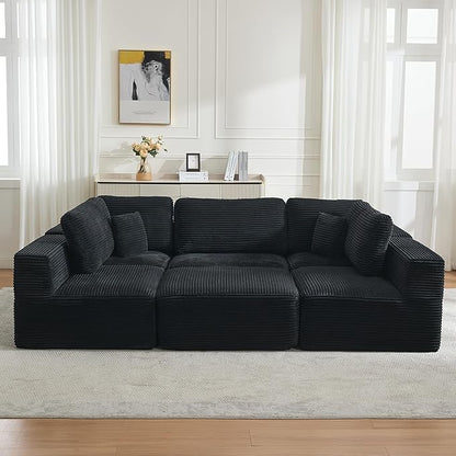 Cloud Modular Sectional Sleeper Sofa,U-Shape Modern Boneless Sectional Couch with Deep Seat,Upholstered Couches for Living Room Bedroom,No Assembly Required,Black