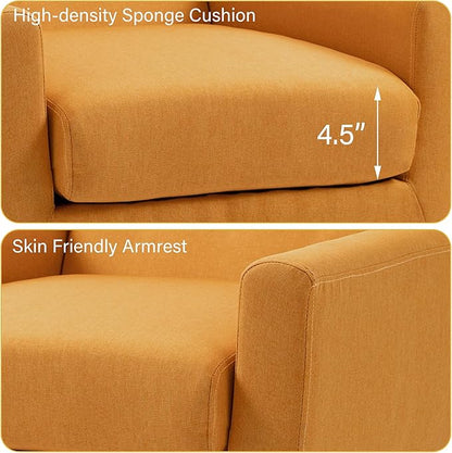 Accent Chair, Mid-Century Modern Fabric Chairs with Arms for Living Room, Comfy Upholstered Club Single Sofa Armchair for Bedroom Waiting Room with Solid Wood Frame (Fabric Orange, Set of 1)