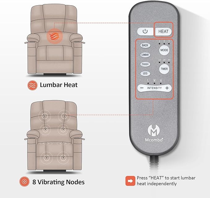 MCombo Large Dual Motor Power Lift Recliner Chair for Elderly, Massage and Heat, Lay Flat, Zero Gravity, Home Button, USB Port, Faux Leather 7680 (Cream White, Large)